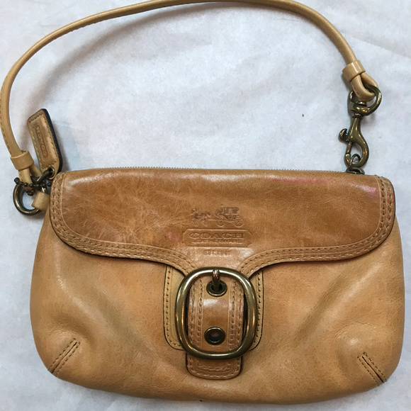 Coach Handbags - Coach Tan Pure Leather Wristlet